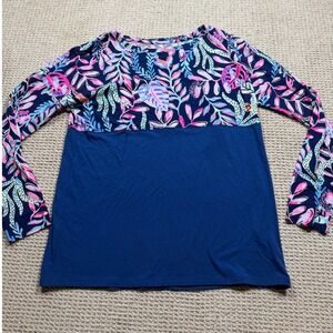 Lilly Pulitzer Finn Top In Oyster Bay Womens Size Small Blue Peasant Boho Blouse